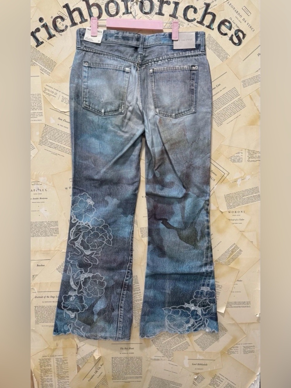 Free People West Coast Illusions Cutwork Jeans We The Free Embroider Watercolor - Picture 8 of 8